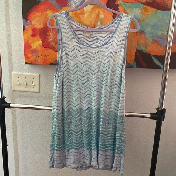 Chicos Sweater Set Cardigan Open Front + Tank Stripe LS Pattern Blue Multi Sz 4 - Picture 4 of 6